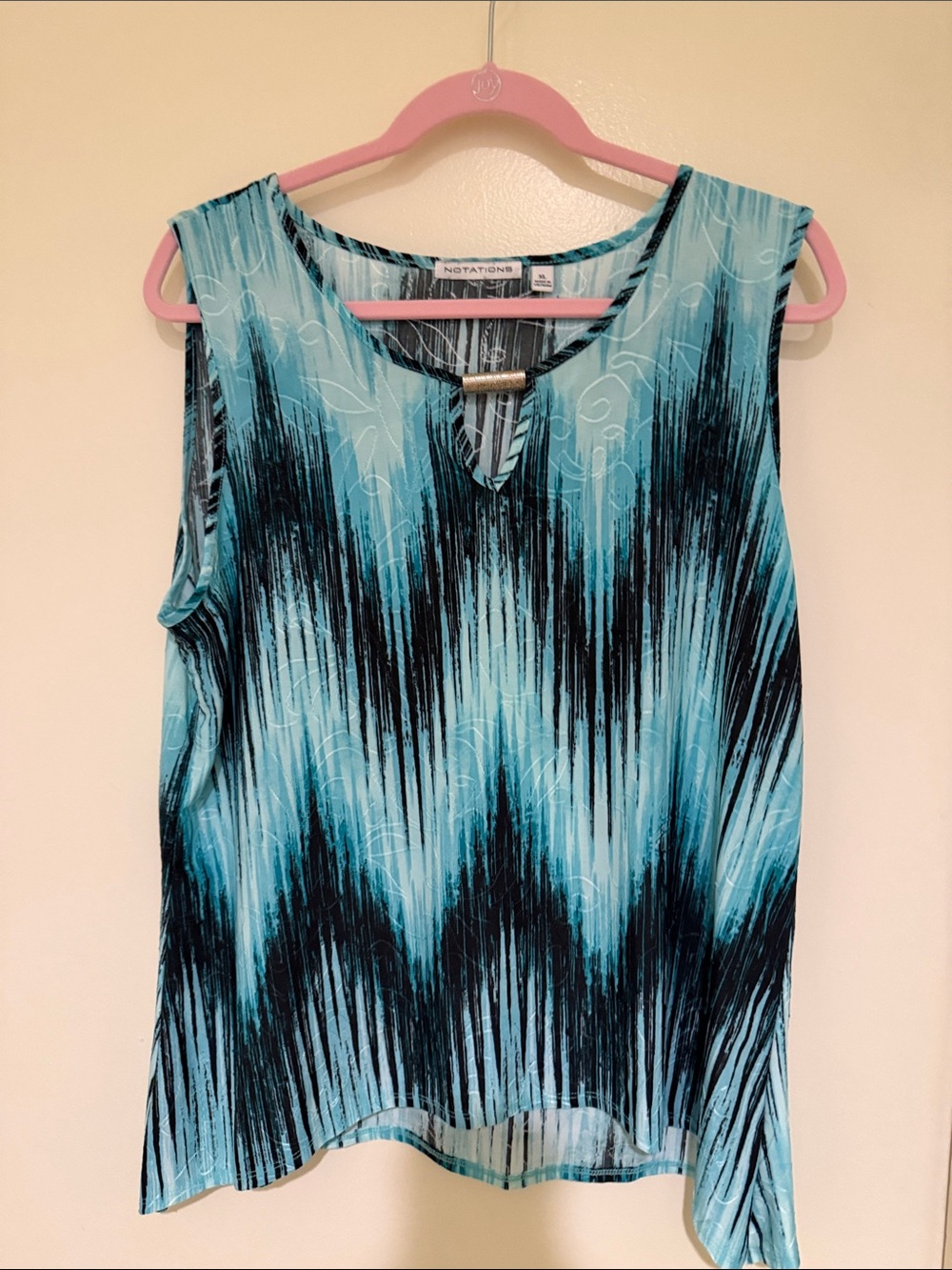 NOTATIONS Teal Blue Ombre Sleeveless Keyhole Tank